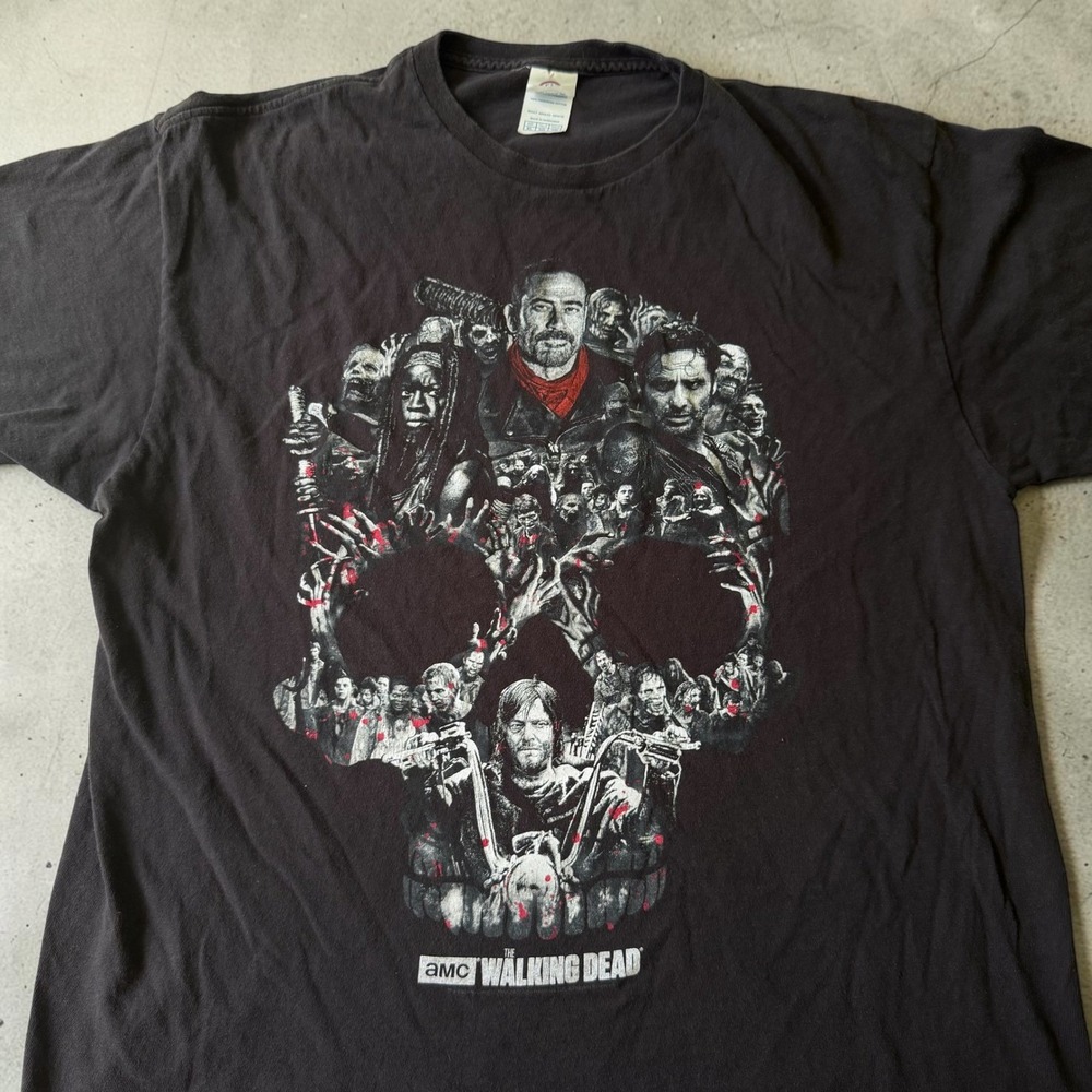 The Walking Dead AMC Skull Character Collage Graphic T-Shirt Black XL Negan Rick